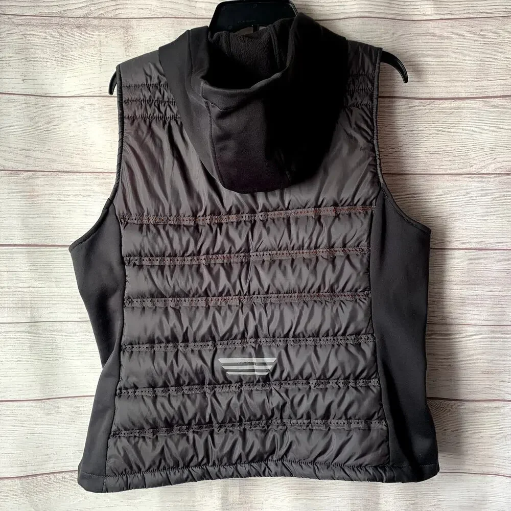 BKE Sport Black Quilted Puff Vest Zip Up Hood Orange Interior Size XL